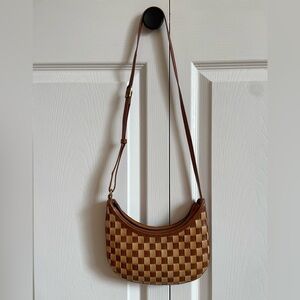 Bembien Brown Leather Checkered Caramel x Sienna Mini Sling Bag